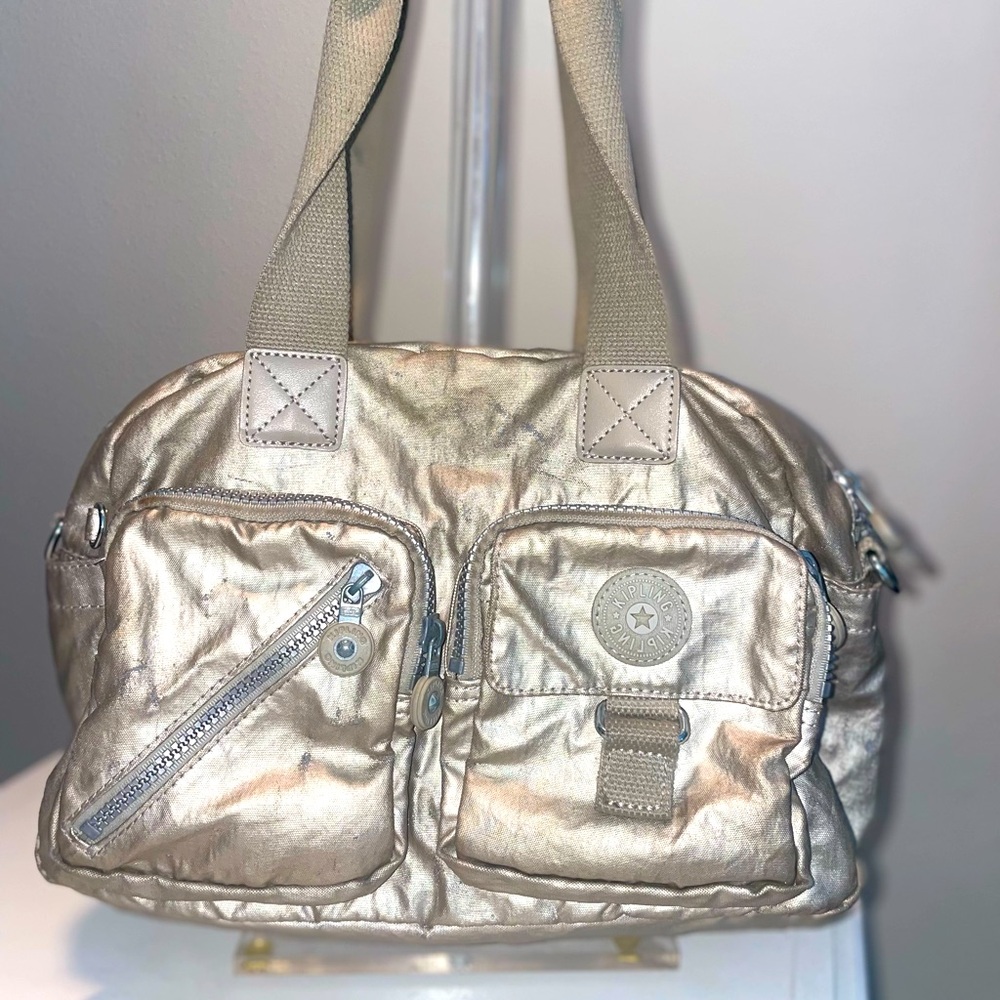 KIPLING Defea nylon crossbody bag metallic biege ,some distressed parts 👀 video